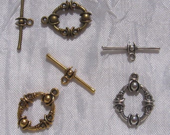 Toggle clasps, set of 4 clasps, silver, gold, bronze clasps, 21x17mm / 25x18mm, bracelet clasp, necklace, jewelry, T1, O58, J29