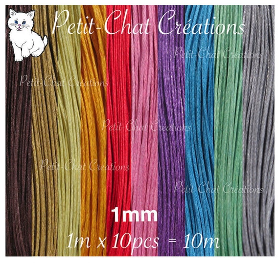 Lot Mix de 10m de fil en coton ciré de 1mm pour colliers sautoirs bracelets *CU4