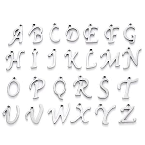 Charm letra, acero inoxidable, letra de acero inoxidable, letra del alfabeto, letra caligráfica, 10mmx14mm de su elección, de la A a la Z, colgante, charm, IN70