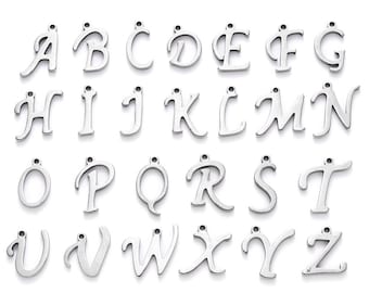Stainless steel letter charm, alphabet letter, calligraphic letter, 10mm x 14mm, letters A to Z (your choice), letter pendant, IN70