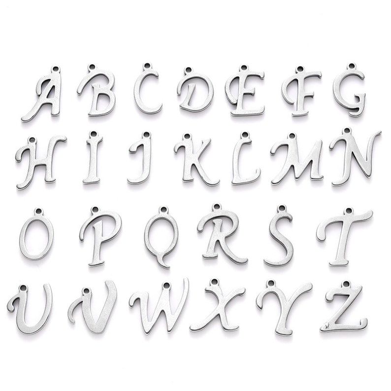 Stainless steel letter charm, alphabet letter, calligraphic letter, 10mm x 14mm, letters A to Z (your choice), letter pendant, IN70 image 1