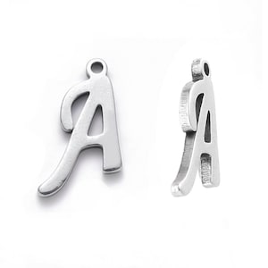 Stainless steel letter charm, alphabet letter, calligraphic letter, 10mm x 14mm, letters A to Z (your choice), letter pendant, IN70 Lettre A - IN70.A