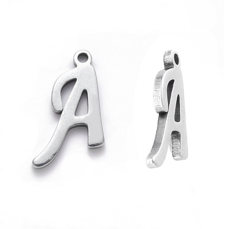 Stainless steel letter charm, alphabet letter, calligraphic letter, 10mm x 14mm, letters A to Z (your choice), letter pendant, IN70 Lettre A - IN70.A
