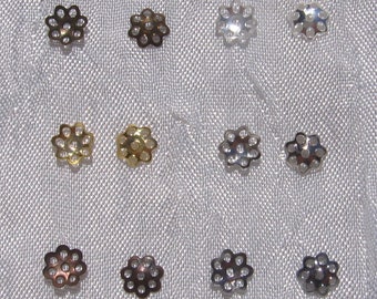 6mm cups, set of 200, 6mm beads, spacers, silver metal filigrees, gray, gold, bronze, gunmetal copper, S16, S34, O104, J134, Q5, U24