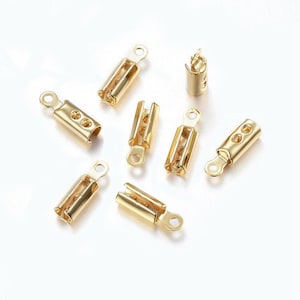 20 förgyllda ändhylsor i rostfritt stål, 10 mm, för 2 mm sladd, förgyllda ändhylsor i rostfritt stål, IX67