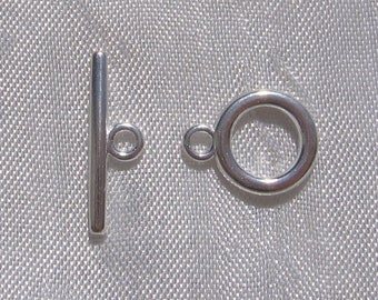 Lot of 12 sets, silver clasps, toggle clasps, 14x11mm/19mm, silver metal, silver toggle, round and bar, round clasp, nickel free, T20