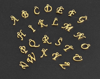Breloque lettre, lettre alphabet, lettre calligraphiée, lettre dorée, métal doré, 17mm x 9, au choix, de A à Z, pendentif doré, charm, K122