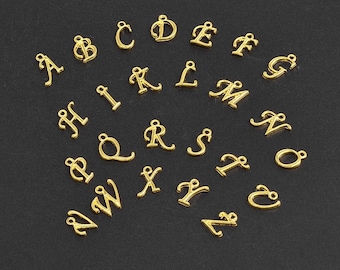 Gold letter charm, alphabet letter, calligraphic letter, gold letter, 17mm x 9mm, choice of letters A to Z, gold letter pendant, K122