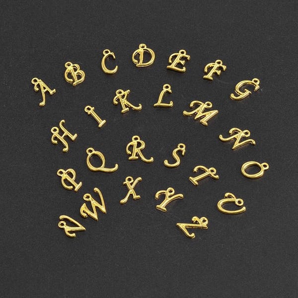 Letter charm, alphabet letter, calligraphic letter, golden letter, golden metal, 17mm x 9, choice, from A to Z, golden pendant, charm, K122