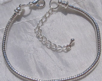 Bracelet argenté, bracelet serpent, diamètre 3mm, fermoir mousqueton, chainette de rajout, 17cm, 18cm, 19cm, 20cm, 21cm, 22cm, 23cm, G4