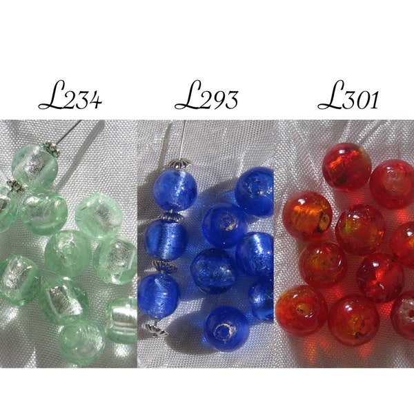Lot de 10 perles, perles en verre, perles vertes, perles rouges, perles bleues, perles 10mm, perles rondes, rouge, bleu, vert,L234,L292,L301