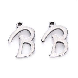 Stainless steel letter charm, alphabet letter, calligraphic letter, 10mm x 14mm, letters A to Z (your choice), letter pendant, IN70 Lettre B - IN70.B