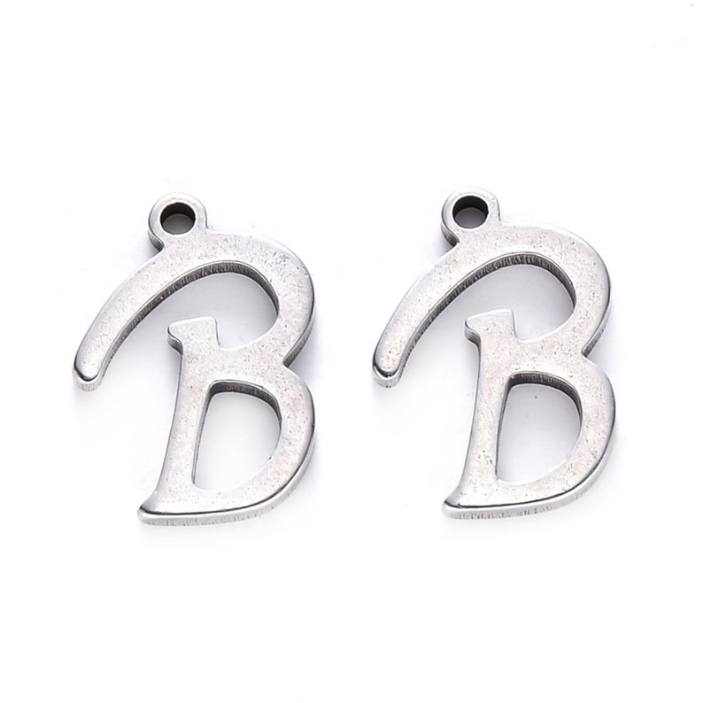 Stainless steel letter charm, alphabet letter, calligraphic letter, 10mm x 14mm, letters A to Z (your choice), letter pendant, IN70 Lettre B - IN70.B