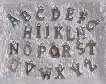 breloque lettre, lettre alphabet, métal argenté, lettre argentée, lettre 14mm, lettre au choix, de A à Z, K1-K26