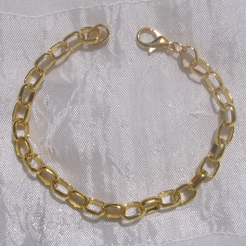 Silberarmband, goldenes Armband, 20 cm Armband, massives Glied, 8 mm x 6 mm, Länge 20 cm, für Charms, Karabinerverschluss, C80, O231, Doré - O231