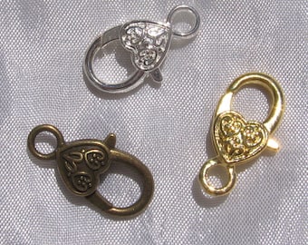 set of 3 clasps, CHOICE, lobster clasps, 27x14mm, silver metal, gold metal, bronze metal, silver clasp, M11, O7, J137