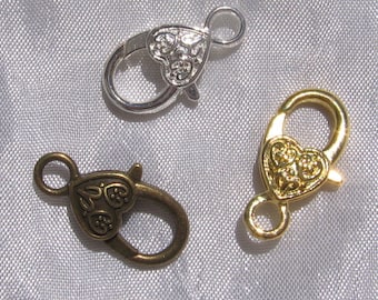 set of 3 clasps, YOUR CHOICE, lobster clasps, 27x14mm, silver metal, gold metal, bronze metal, silver clasp, M11, O7, J137