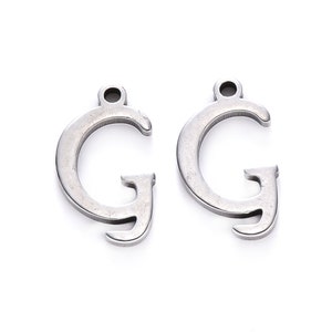 Stainless steel letter charm, alphabet letter, calligraphic letter, 10mm x 14mm, letters A to Z (your choice), letter pendant, IN70 Lettre G - IN70.G