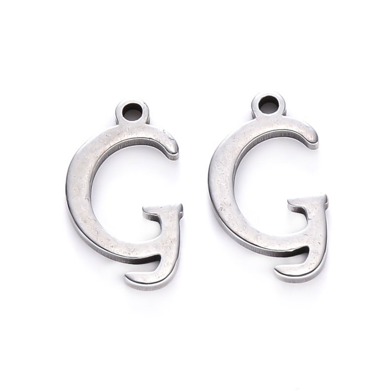 Stainless steel letter charm, alphabet letter, calligraphic letter, 10mm x 14mm, letters A to Z (your choice), letter pendant, IN70 Lettre G - IN70.G