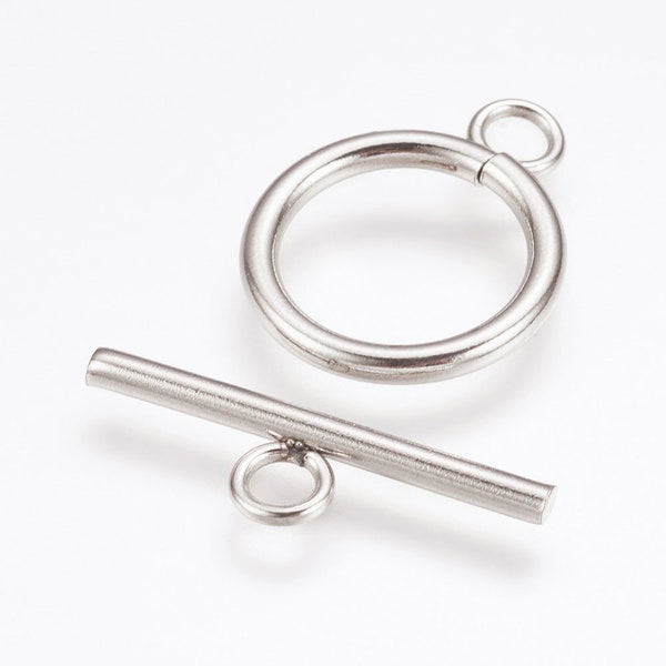 Set of 2 sets, stainless steel clasps, toggle clasps, stainless steel, stainless steel toggle, 20mmx16mm, 23x6mm, hypoallergenic, for bracelets, IN71