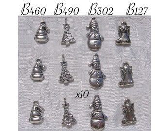 Lot 10 charms, or 8, silver charms, Christmas gifts, hat, fir, snowman, boot, silver pendants, B127,302,460,490