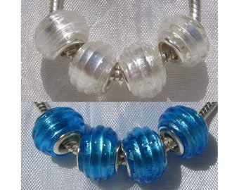 Perles RONDELLES, lot de 4 perles, perles donuts, perles 14mm, verre lampwork, perle blanche, perle bleue, pour serpent, charms, D236 *D617