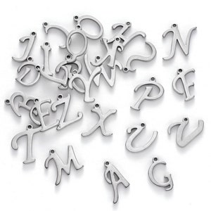 Stainless steel letter charm, alphabet letter, calligraphic letter, 10mm x 14mm, letters A to Z (your choice), letter pendant, IN70 image 2