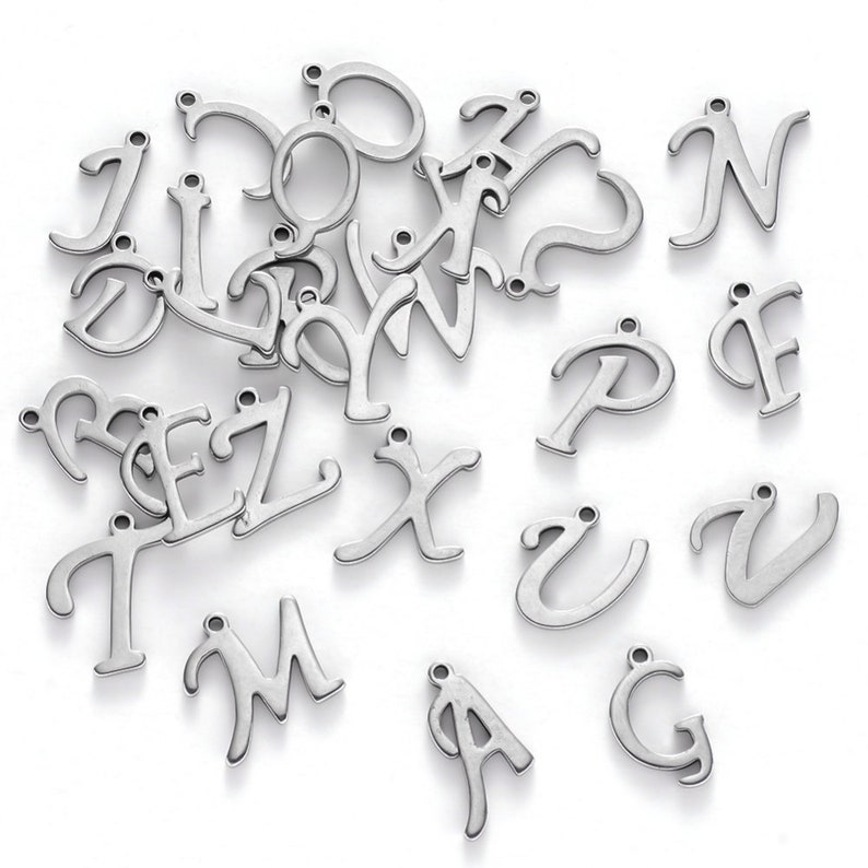 Stainless steel letter charm, alphabet letter, calligraphic letter, 10mm x 14mm, letters A to Z (your choice), letter pendant, IN70 image 2