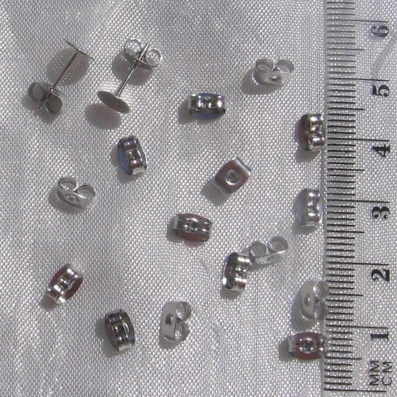 POUSSOIRS INOX, lot de 100 embouts, embouts boucles d'oreilles, acier inoxydable, anti allergie, poussions papillon, 6mm x 4mm, IN45 image 2