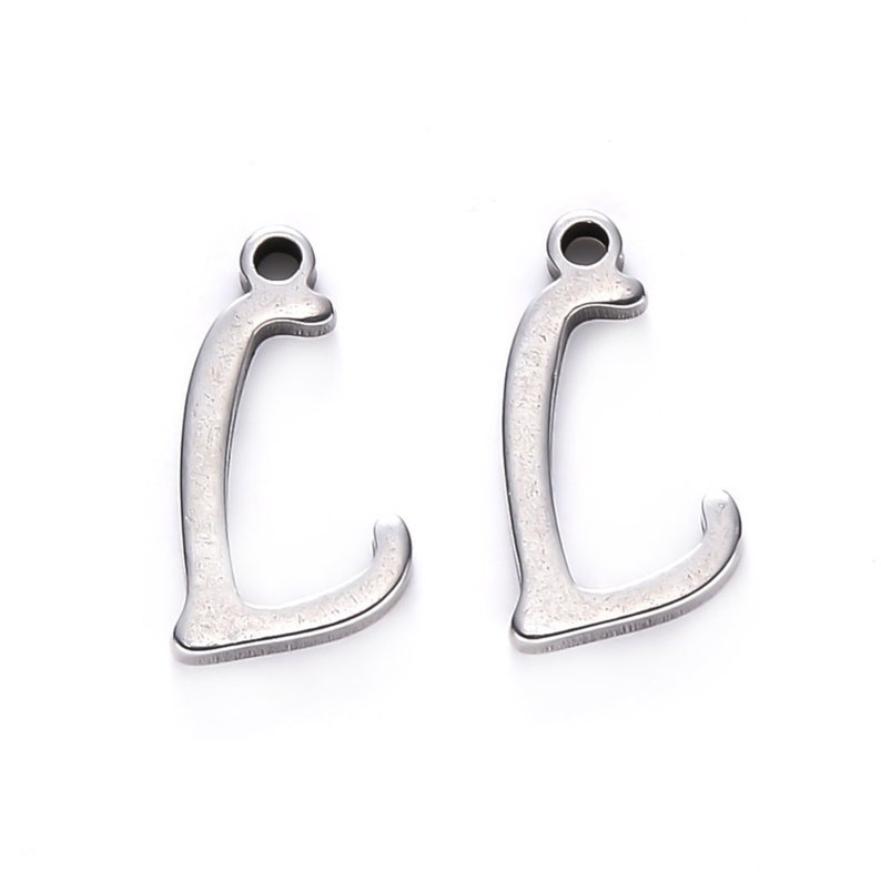 Stainless steel letter charm, alphabet letter, calligraphic letter, 10mm x 14mm, letters A to Z (your choice), letter pendant, IN70 Lettre L - IN70.L
