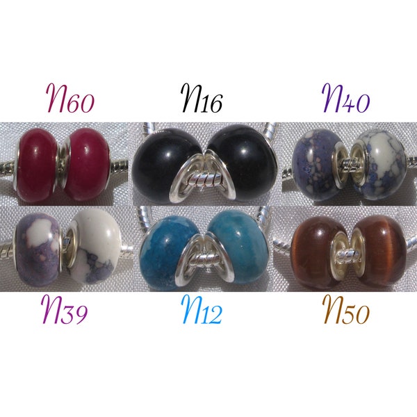 Lot de 2 perles, semi-précieuses, donuts, rondelles, 14mmx8mm, agate, turquoise, onyx,  oeil de chat, marron, noir, bleu, N12,16,39,40,50,60