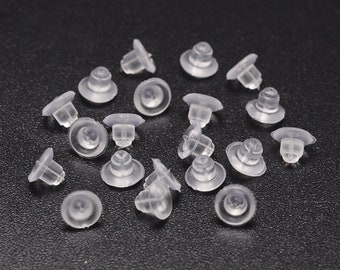 POUSSOIRS BOUCLES, lot de 200, EMBOUTS boucles, 200 embouts, fermoirs boucles d'oreilles, embouts 7mm, embouts caoutchouc, transparent, A230