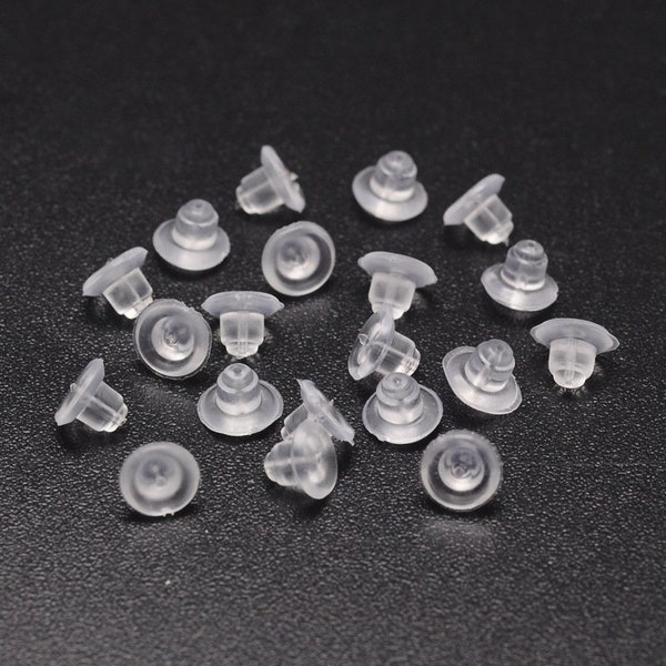 POUSSOIRS BOUCLES, lot de 200, EMBOUTS boucles, 200 embouts, fermoirs boucles d'oreilles, embouts 7mm, embouts caoutchouc, transparent, A230