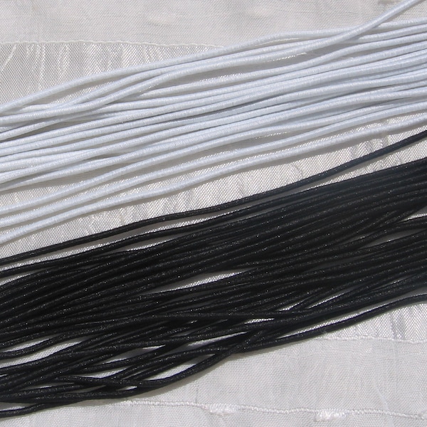 Lot of 5 meters of thread, 5m of thread, elastic thread, stretch thread, 2mm thread, white thread, black thread, round thread, elastic, rope, haberdashery, C245