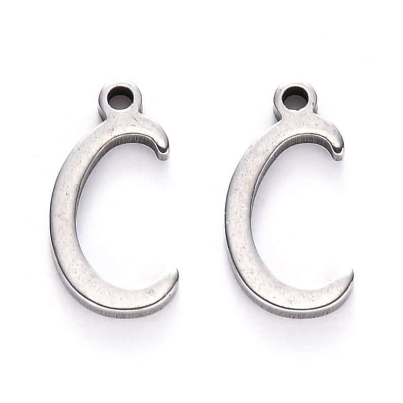 Stainless steel letter charm, alphabet letter, calligraphic letter, 10mm x 14mm, letters A to Z (your choice), letter pendant, IN70 Lettre C - IN70.C