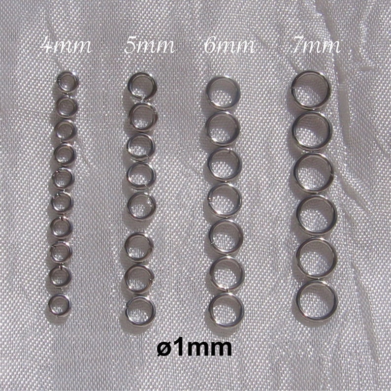 ANNEAUX INOX, lot de 200, anneaux solides, acier inoxydable, anneaux 4mm, anneaux 5mm, anneaux 6mm, anneaux 7mm, épaisseur 1mm, inox,IN34-37 image 1