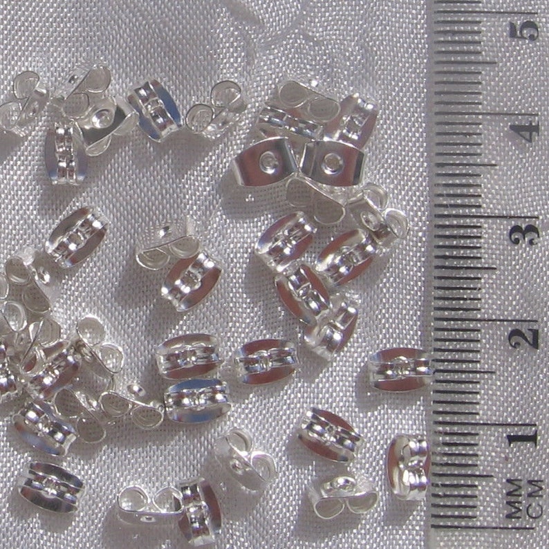 Lot de 100 poussoirs, embouts boucles d'oreilles, embouts argentés, poussions papillon, pour boucles d'oreilles, 6mm x 4mm, A235 image 2