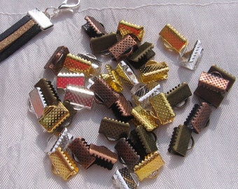 Pinces 10mm, lot de 40 pinces, embouts cordons, pinces cordons, cache noeuds, lot mix, métal argenté, bronze, doré, cuivre, 10x8mm, AU15