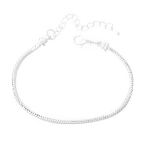 May include: A silver-colored bracelet with a snake chain design. The bracelet features a lobster clasp closure and an adjustable chain for a customizable fit. The jewelry is displayed against a white background.