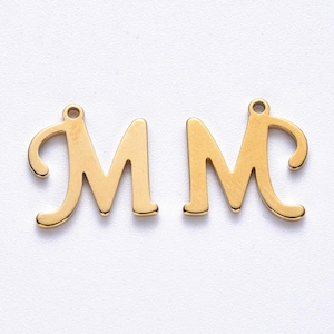 Gold-plated stainless steel letter charm, stainless steel letter, alphabet letter, calligraphic letter, 10mm x 14mm, gold, A to Z, pendant, IX24 Lettre M - IX24.M