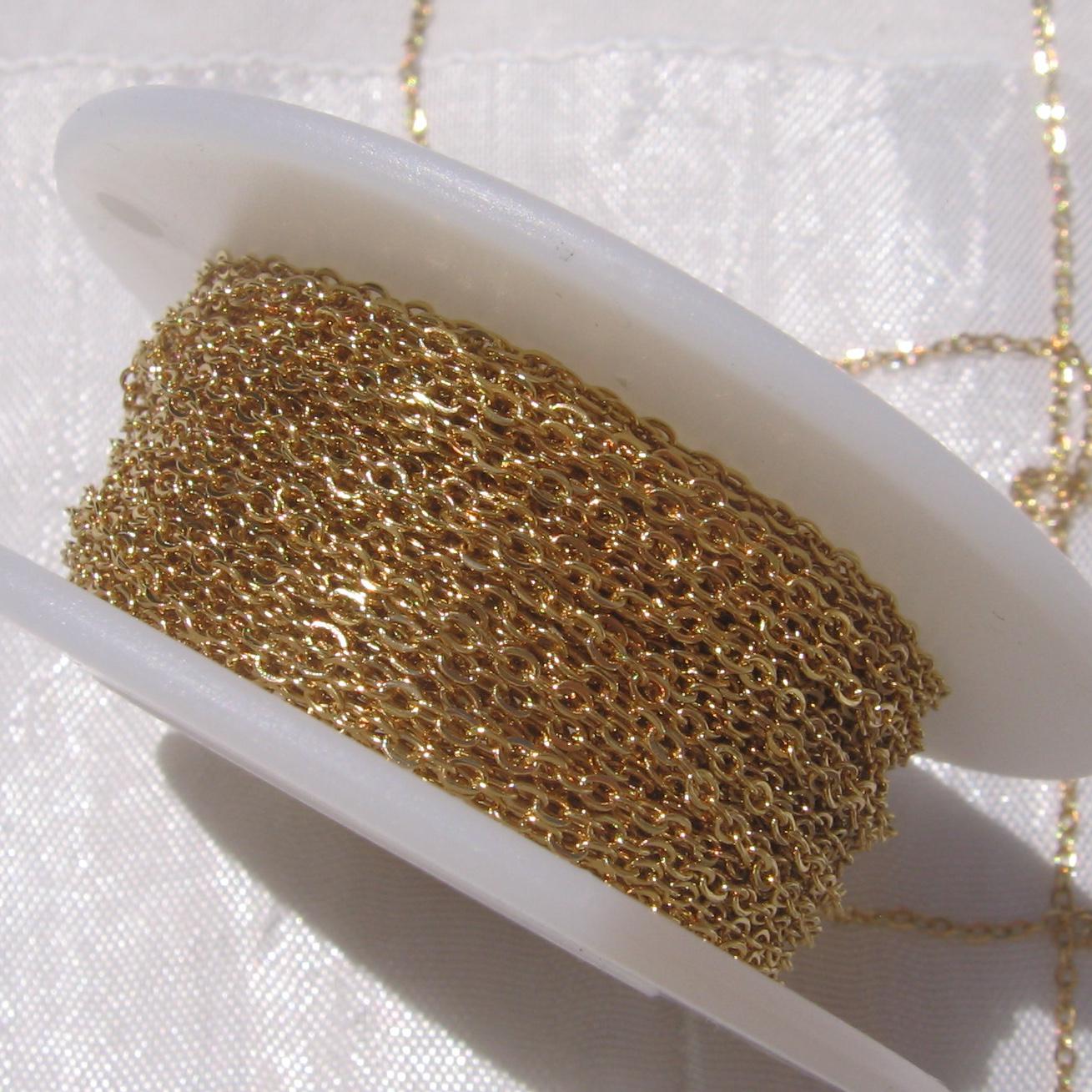 Lot De 5 Mètres De Chaîne Dorée Forçat Cranté 3x2mm - Pour Création Bijoux, Référence O173 - Neuf, Origine Chine