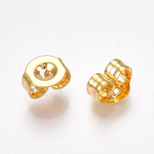 Set of 20 tips, stainless steel pushers, gold pushers, earring tips, stainless steel, butterfly pushers, 5mm x 4.5mm x3mm, IX22