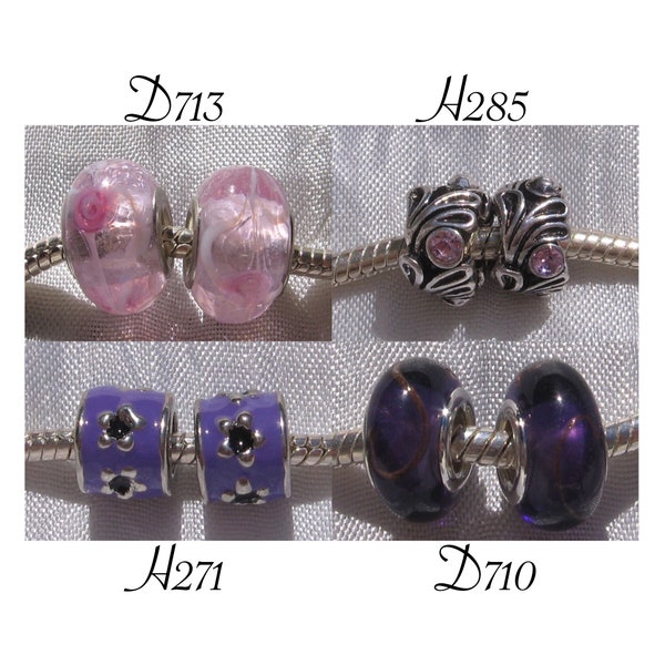 Lot de 2 perles, perles violettes, perles roses, perles verre, anneaux, donuts, argenté, trou 5mm, pour chaine serpent, H271,285,D710,713