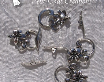Set of 4 clasps, toggle clasps, silver clasps, orchid clasps, flower clasp, 25MM x 17MM SILVER METAL necklaces bracelets *T12