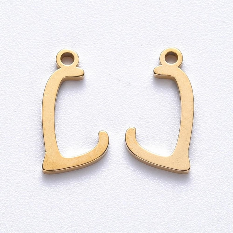 Gold-plated stainless steel letter charm, stainless steel letter, alphabet letter, calligraphic letter, 10mm x 14mm, gold, A to Z, pendant, IX24 Lettre L - IX24.L