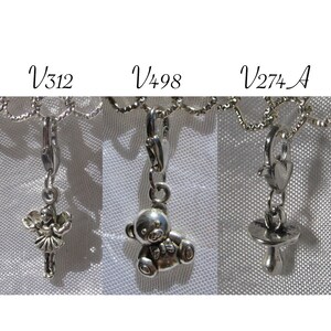 Teddy bear charm, pacifier charm, fairy charm, charm, charm on a lobster clasp, silver teddy bear, silver pacifier, silver charm, V273, V498, V274A