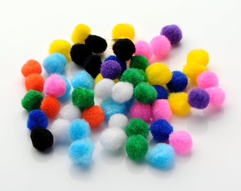 Multicolored pompoms, set of 100 pompoms, multicolored balls, acrylic pompoms, 10mm beads, 10mm pompoms, jewelry, sewing, clothing, P69