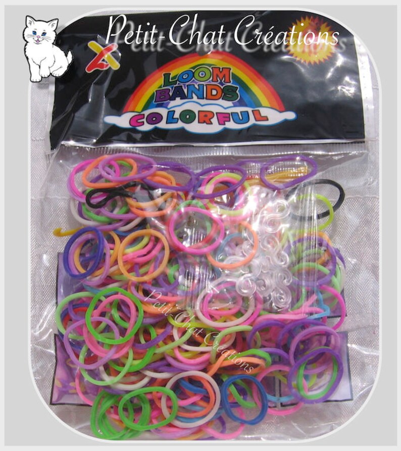 loom band P61 + 1 crochet tool Multicoloured elastics set of 260 elastic bands Kit + 10 clips kids creation elastic bracelet