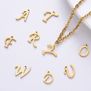 Gold-plated stainless steel letter charm, stainless steel letter, alphabet letter, calligraphic letter, 10mm x 14mm, gold, A to Z, pendant, IX24 image 4