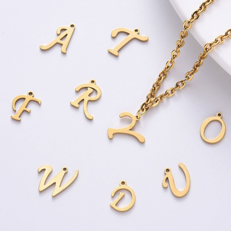 Gold-plated stainless steel letter charm, stainless steel letter, alphabet letter, calligraphic letter, 10mm x 14mm, gold, A to Z, pendant, IX24 image 4